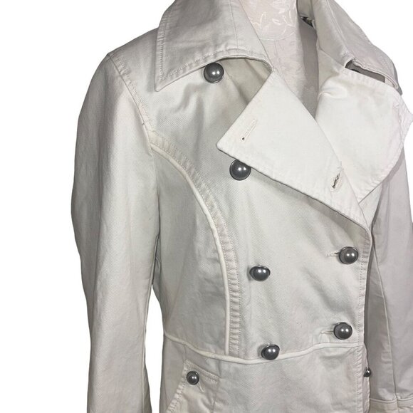 Twenty Second 22 Womens Duster Coat Size Large White Pockets Military Lined - Picture 4 of 10